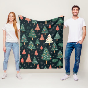 Cobertor De Velo Padrão Festivo de Árvore de Natal Verde e Coral