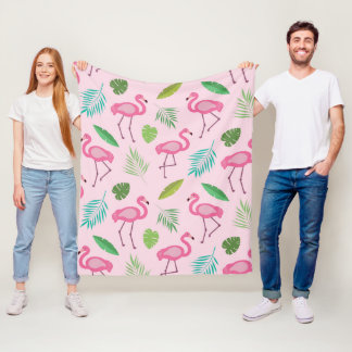Cobertor De Velo Padrão Flamingo rosa com folhas tropicais