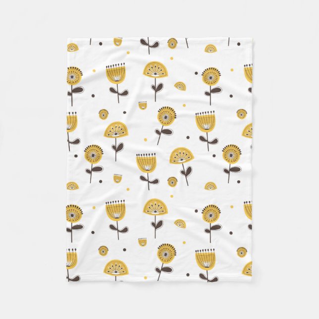 Cobertor De Velo Padrão Floral Amarelo do meio século (Frente)