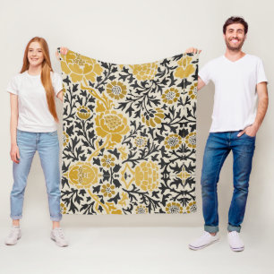 Cobertor De Velo Padrão floral amarelo e preto estilo vintage