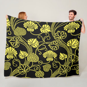 Cobertor De Velo Padrão Floral Anterior Preto e Amarelo