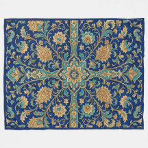Padrão Floral Arabesco Persa Azul Real