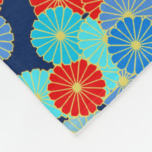 Cobertor De Velo Padrão floral Art Deco - azul, turquesa e vermelho