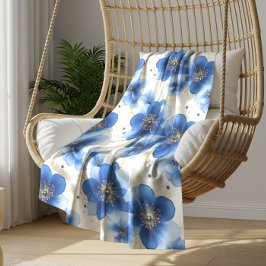 Cobertor De Velo Padrão Floral Azul com Acentos Dourados