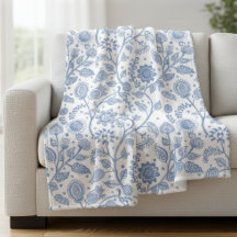 Padrão Floral Azul e Branco Botânico Boho Chic
