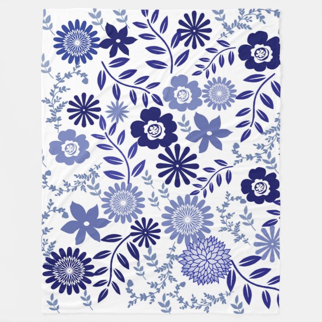 Cobertor De Velo Padrão Floral Azul e Branco em um Aberto (Frente)