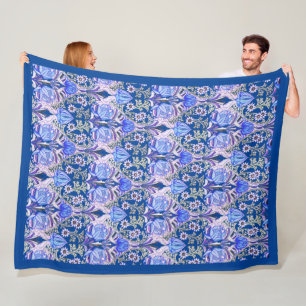 Cobertor De Velo Padrão Floral Azul Vintage Victorian Elegante