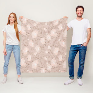 Cobertor De Velo Padrão Floral Bege Rosa Neutro Suave