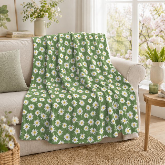 Cobertor De Velo Padrão Floral Boho Daisy Verde (Criador carregado)