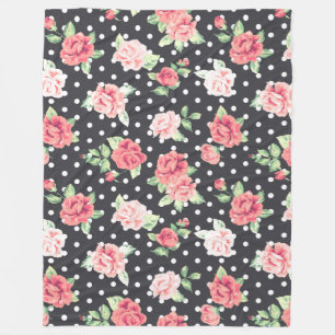 Cobertor De Velo Padrão Floral Bolinhas branca em fundo preto
