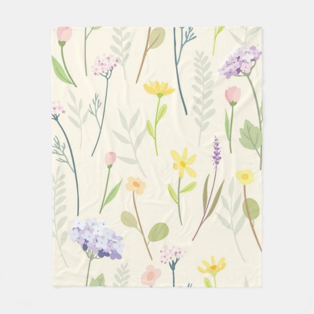 Cobertor De Velo Padrão Floral Botânico de Flores Silvestres Sem Co (Frente)