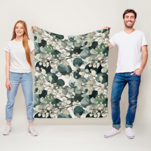 Cobertor De Velo Padrão Floral Branco de Eucalipto Verde Botânico