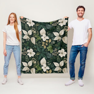 Cobertor De Velo Padrão Floral Branco de Folha Florestal Botânica