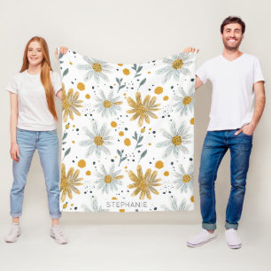 Cobertor De Velo Padrão Floral Branco e Amarelo