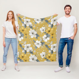 Cobertor De Velo Padrão Floral Branco Flor Amarela Macia Moderna