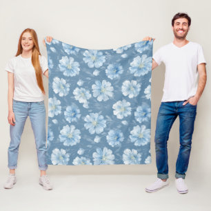 Cobertor De Velo Padrão Floral Branco Flor Azul Suave Aquarela