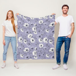 Cobertor De Velo Padrão Floral Branco Flor de Lavanda Suave