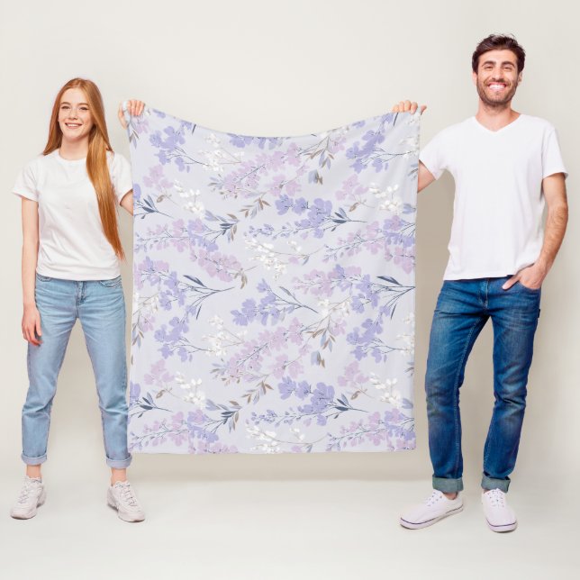 Cobertor De Velo Padrão Floral Branco Lavanda Roxa Suave (In Situ)