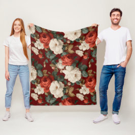 Cobertor De Velo Padrão Floral Branco Rosa Vermelho Clássico