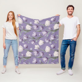 Cobertor De Velo Padrão Floral Branco Tulipa Lavanda Moderna