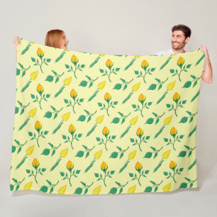 Cobertor De Velo Padrão floral com rosa amarela e flores tulipas