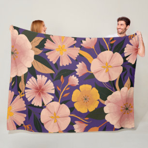 Cobertor De Velo Padrão Floral com Sangue Rosa e Amarelo
