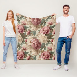 Cobertor De Velo Padrão Floral Creme Peônia Bege Vintage