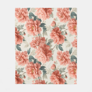 Cobertor De Velo Padrão Floral Creme Peônia Coral Aquarela