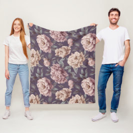 Cobertor De Velo Padrão Floral Creme Peônia Roxa Romântica