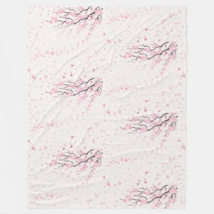 Cobertor De Velo Padrão Floral de Cerejeira Rosa Suave Fleece