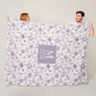 Cobertor De Velo Padrão Floral de Flores de Lavanda Roxo Aquarela