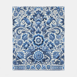 Cobertor De Velo Padrão Floral de Folk Azul
