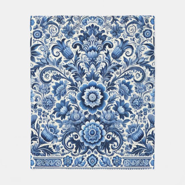 Cobertor De Velo Padrão Floral de Folk Azul (Frente)