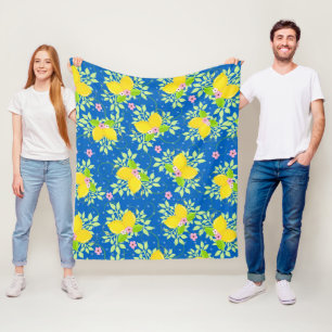 Cobertor De Velo Padrão Floral de Limões Amarelos e Azul de Summery