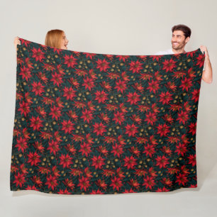 Cobertor De Velo Padrão Floral de Natal Vermelho Escuro
