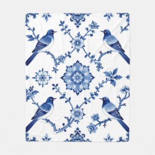 Cobertor De Velo Padrão Floral de Pássaro Chinoiserie Azul