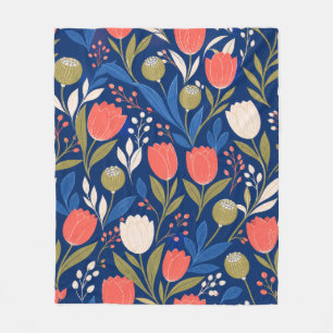 Cobertor De Velo Padrão Floral de Tulipa Azul Vermelho Escandinavo