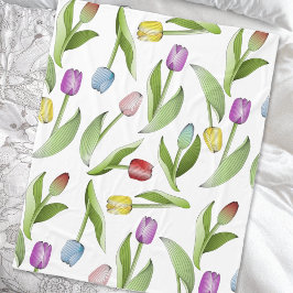 Cobertor De Velo Padrão Floral de Tulipa Colorido Moderno e Elegant