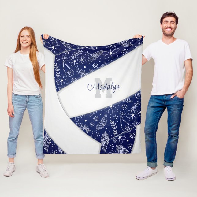 Cobertor De Velo padrão floral de vôlei azul-marinho (In Situ)