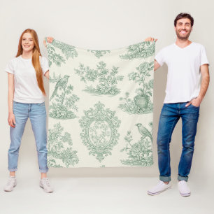 Cobertor De Velo Padrão Floral e de Pássaros em Toile Verde Menta