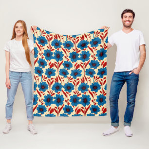 Cobertor De Velo Padrão Floral Elegante com Flores Azuis Vibrantes