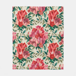 Cobertor De Velo Padrão Floral Elegante com Flores Vermelhas e Rosa