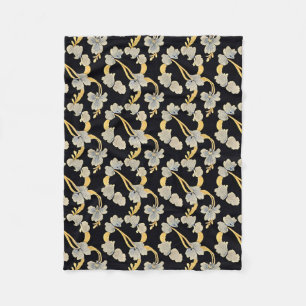 Cobertor De Velo Padrão Floral Elegante em Dourado e Branco