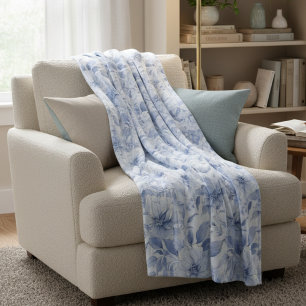 Cobertor De Velo Padrão Floral em Aquarela Azul Moderno