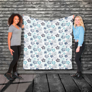 Cobertor De Velo Padrão Floral em azul e turquesa