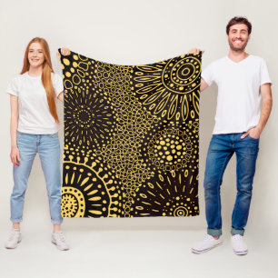 Cobertor De Velo Padrão Floral Étnico Vintage Preto e Dourado