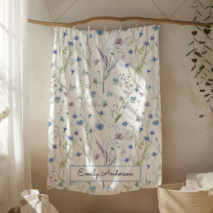 Cobertor De Velo Padrão Floral Flor de Campo Azul Roxo Bonito