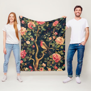 Cobertor De Velo Padrão Floral Floresta Vintage Pássaro