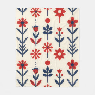 Cobertor De Velo Padrão Floral Folclórico Vermelho e Azul Marinho