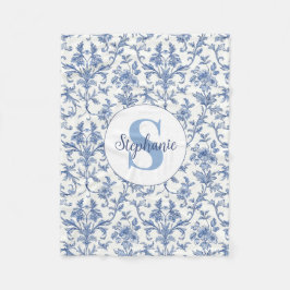 Cobertor De Velo Padrão Floral Monograma Francês Toile Azul Nome